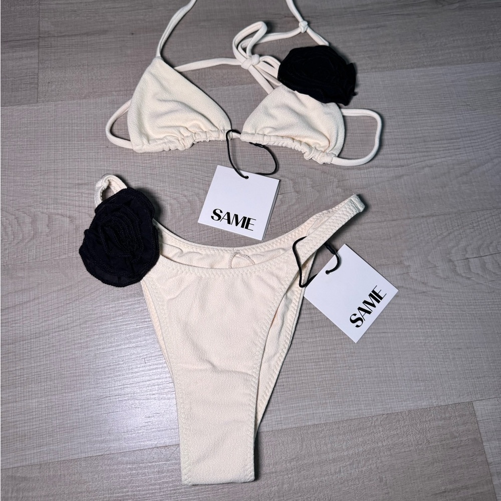 SAME Cream Triangle Bikini top and bottom with Rosette Accents